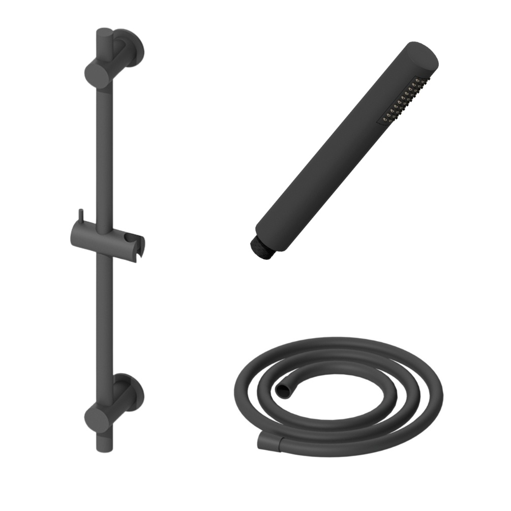 Product cut out image of the Abacus Emotion Matt Black Handset with Slide Rail & Hose